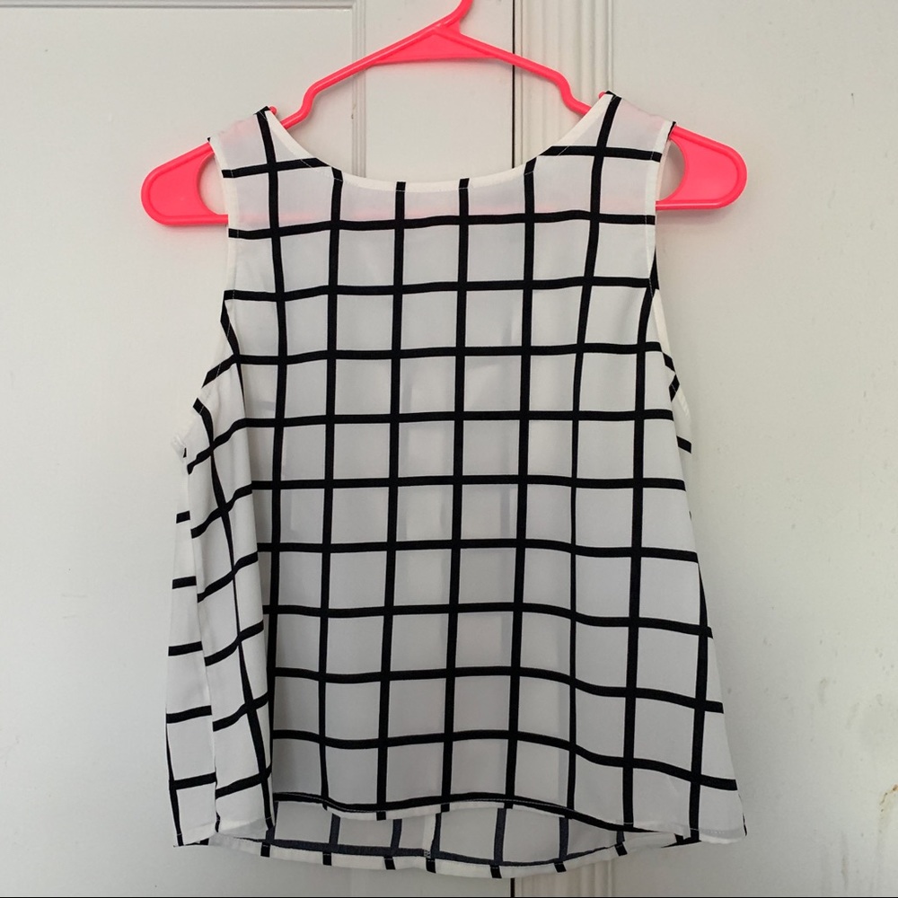 Cropped Grid Tank/Tunic w/ keyhole back